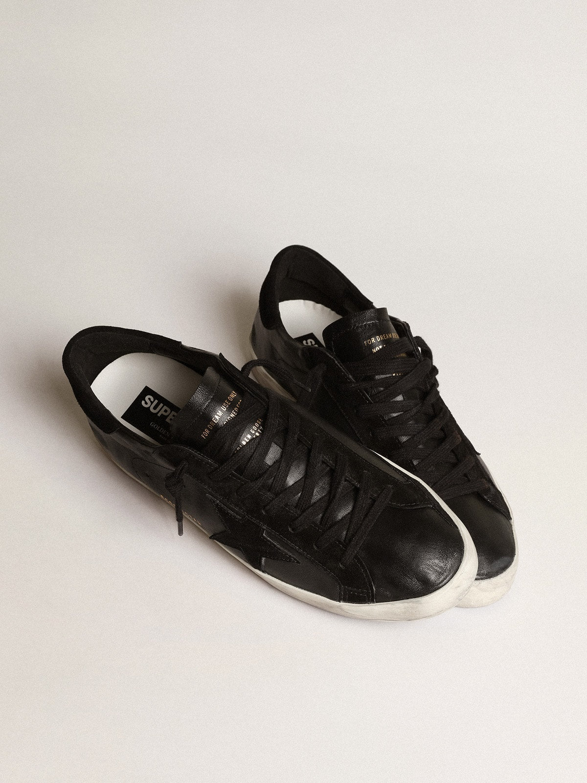 Men's Black Leather Trainers with a Vintage Finish