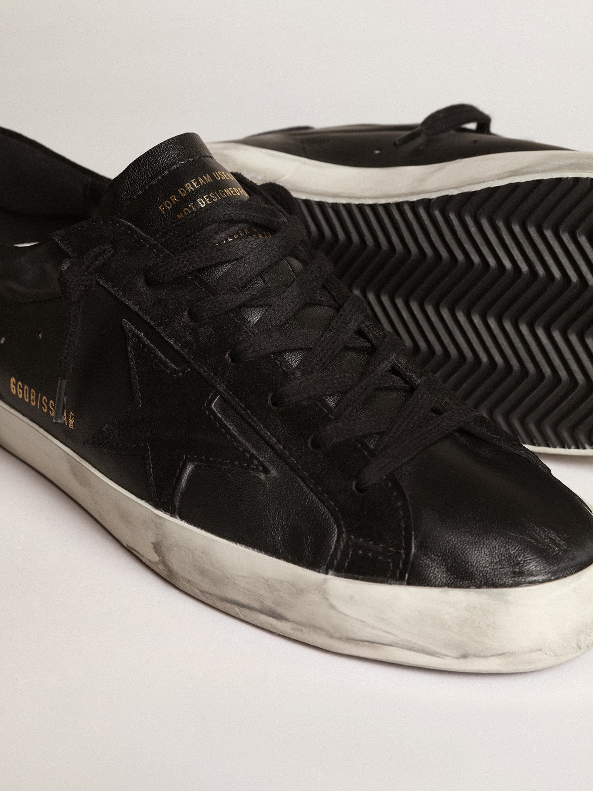 Men's Black Leather Trainers with a Vintage Finish