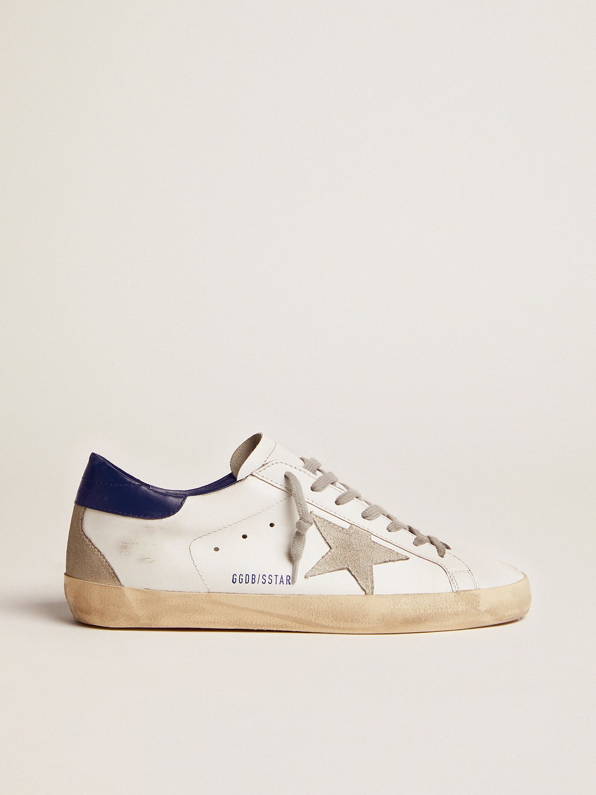 Men's White Leather Trainers with Blue Heel Tab