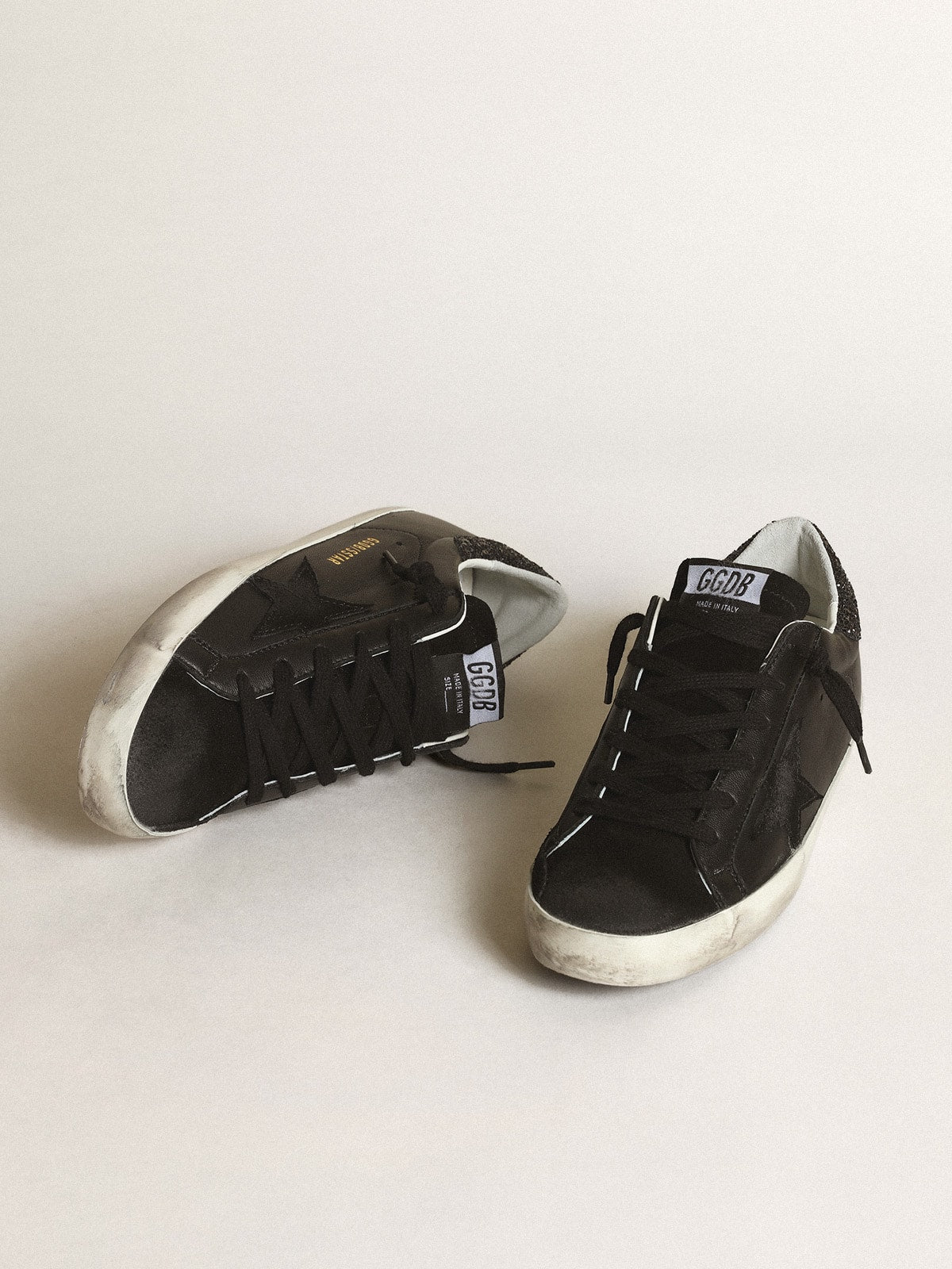 Women's Vintage-Look Black Leather Trainers