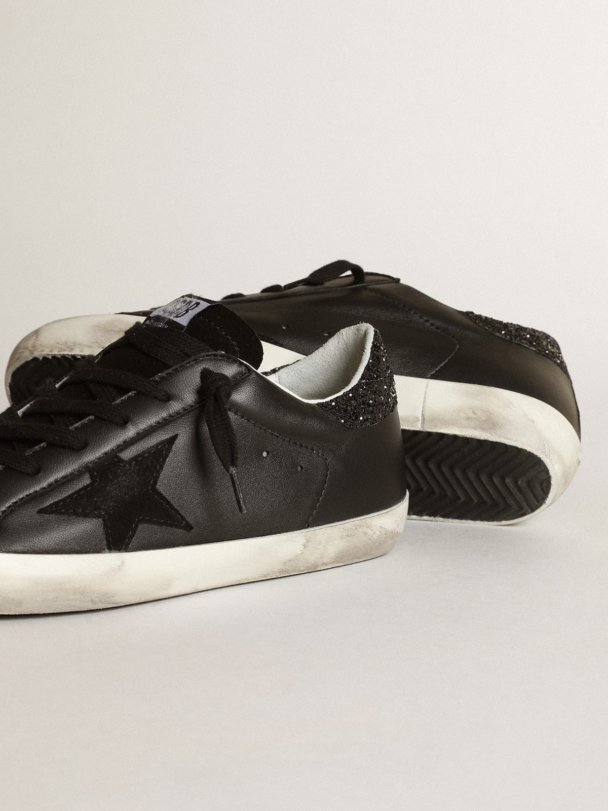 Women's Vintage-Look Black Leather Trainers