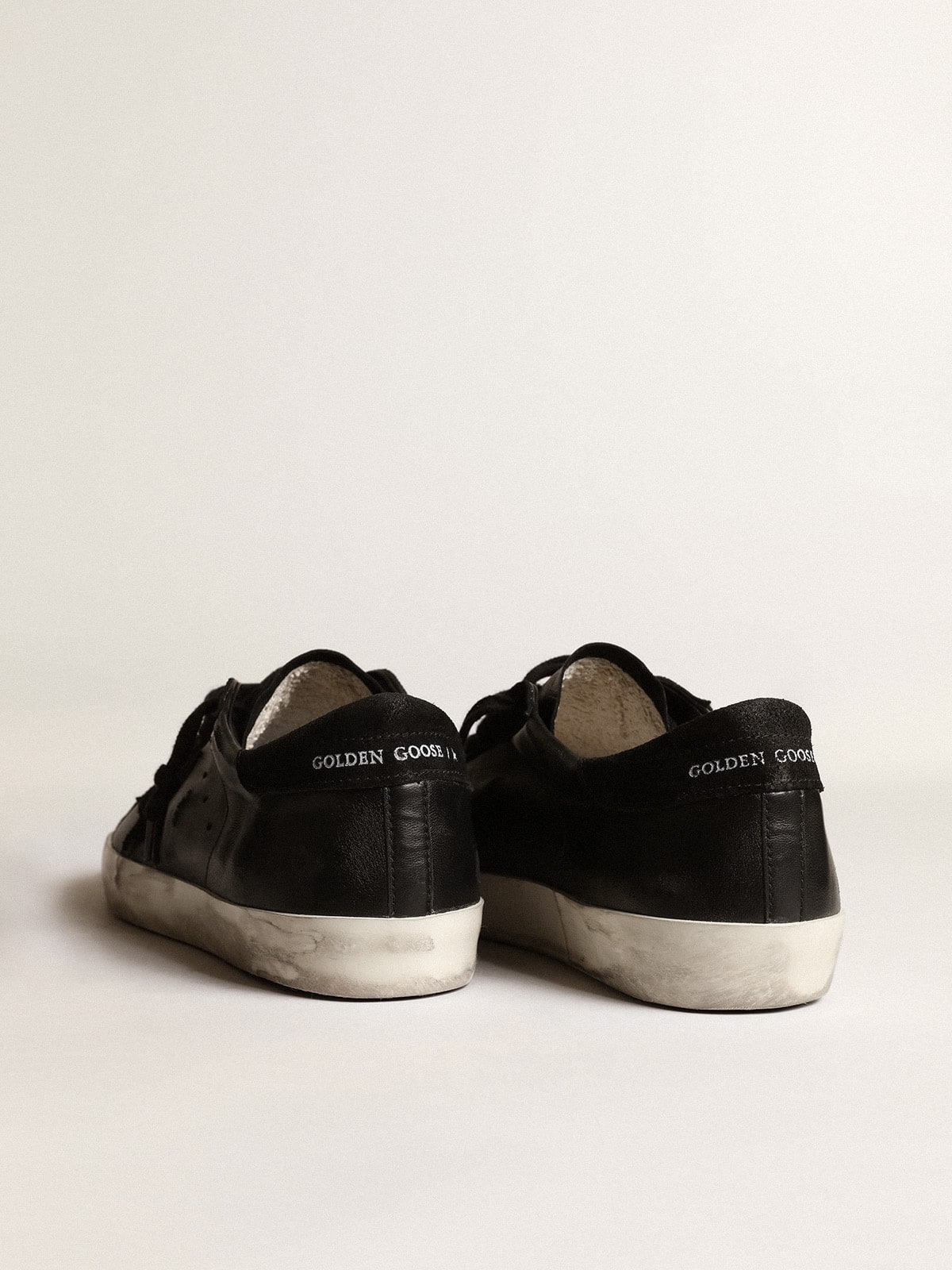 Men's Black Leather Trainers with a Vintage Finish