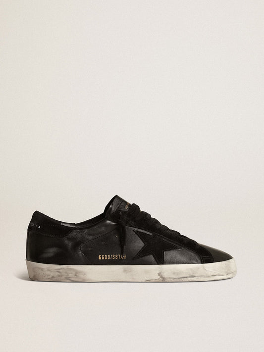 Men's Black Leather Trainers with a Vintage Finish