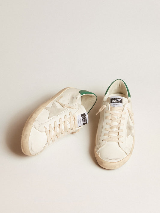 Men's White Leather Trainers with Green Heel Tab