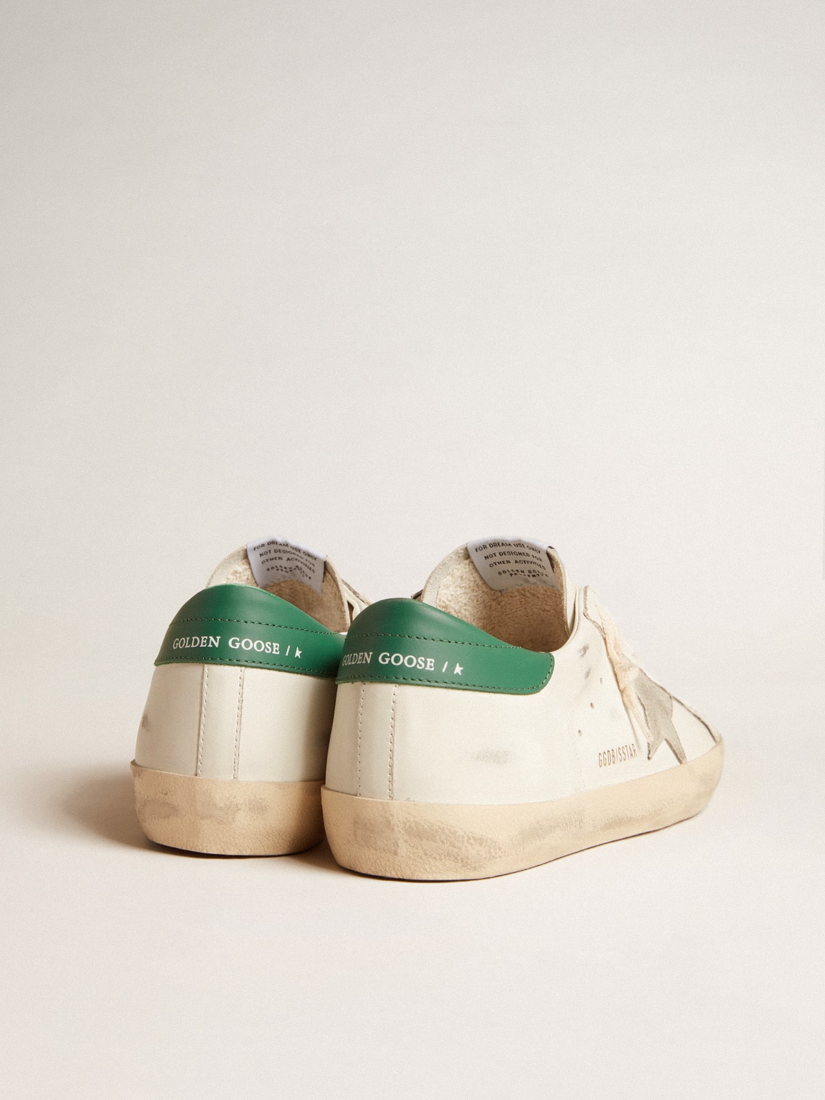 Men's White Leather Trainers with Green Heel Tab