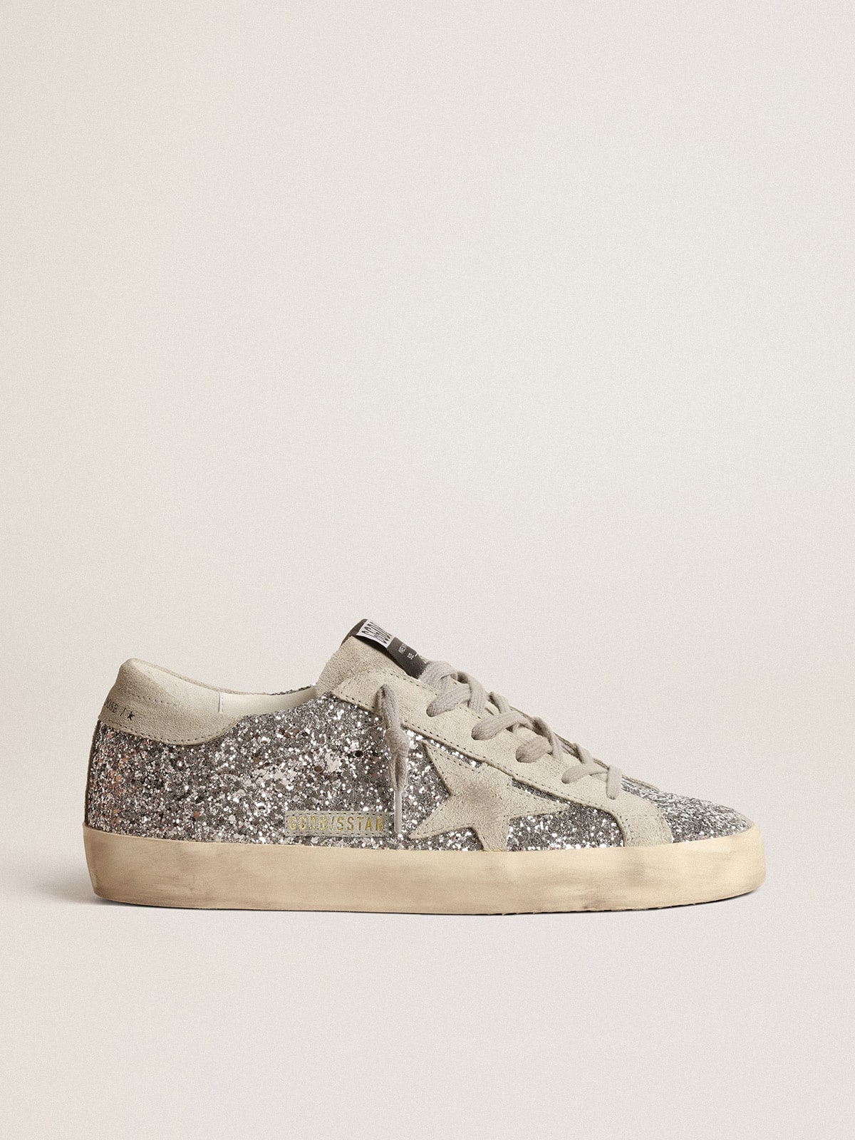 Women's White Leather Trainers with a Black Glitter Star