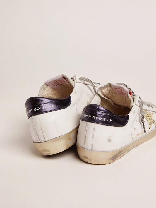 Women's leather low-top sneakers with glitter star