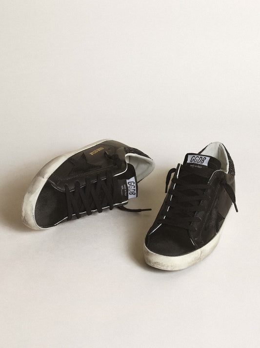 Women's Vintage-Look Black Leather Trainers