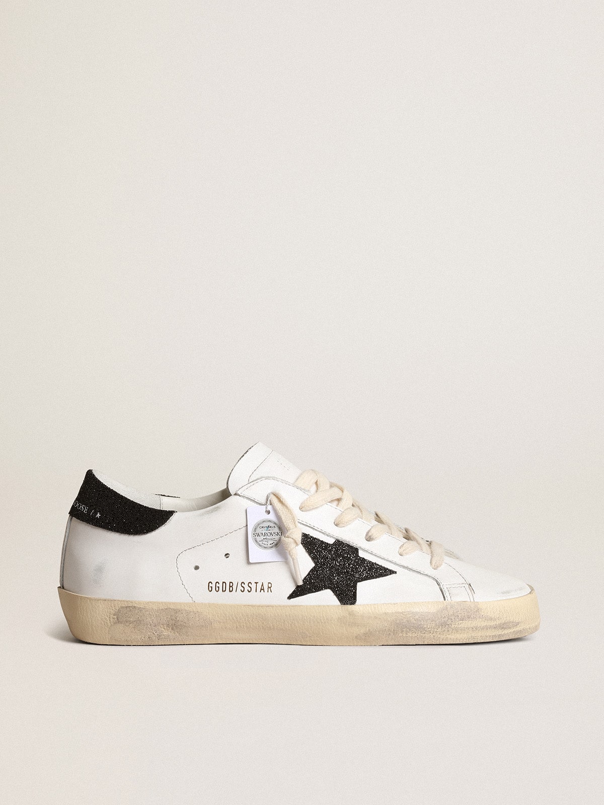 Women's White Leather Trainers with a Black Glitter Star