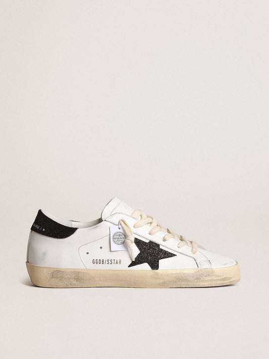 Women's White Leather Trainers with a Black Glitter Star